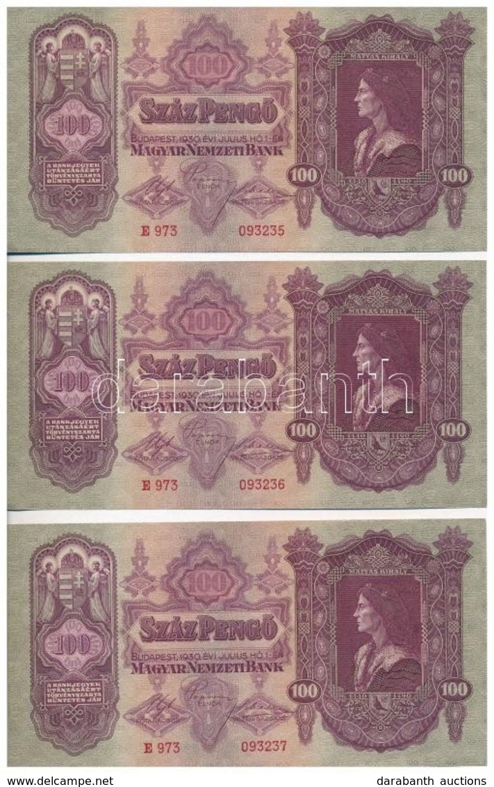 1930. 100P (3x) Sorszámkövetők T:II - Non Classés