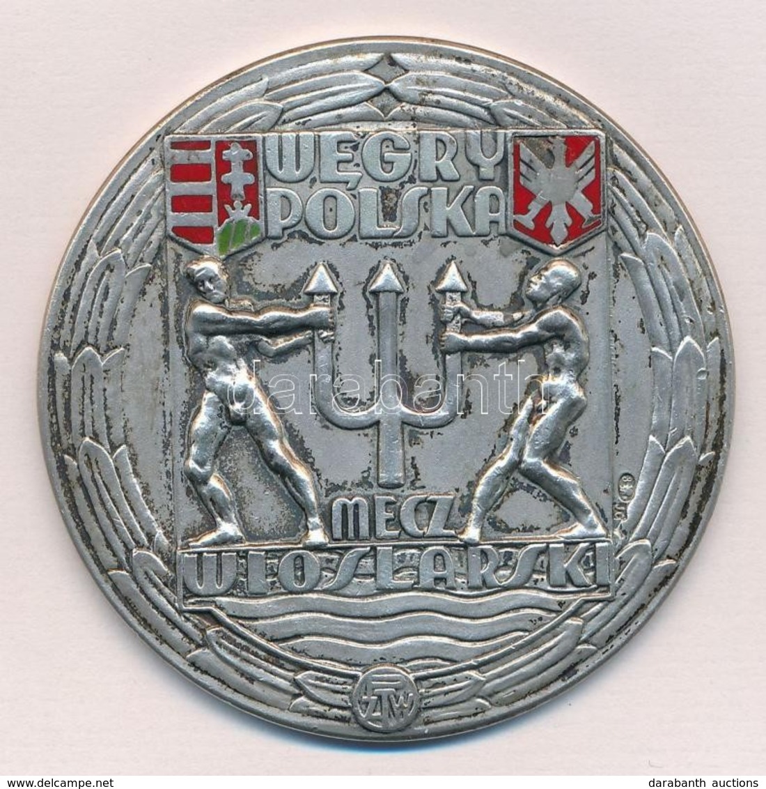 Lengyelország 1938. 'WEGRY POLSKA - MECZ WIOSLARSKI / POZNAN 1938' A Magyar-lengyel úszó Bajnokság Zománcbetétes, Jelzet - Ohne Zuordnung