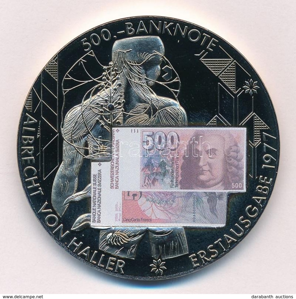 Svájc DN '500.-banknote Seit 1977' Fém Emlékérem 500Fr Svájci Bankjegy Multicolor Képével (50mm) T:1 
Switzerland ND '50 - Zonder Classificatie