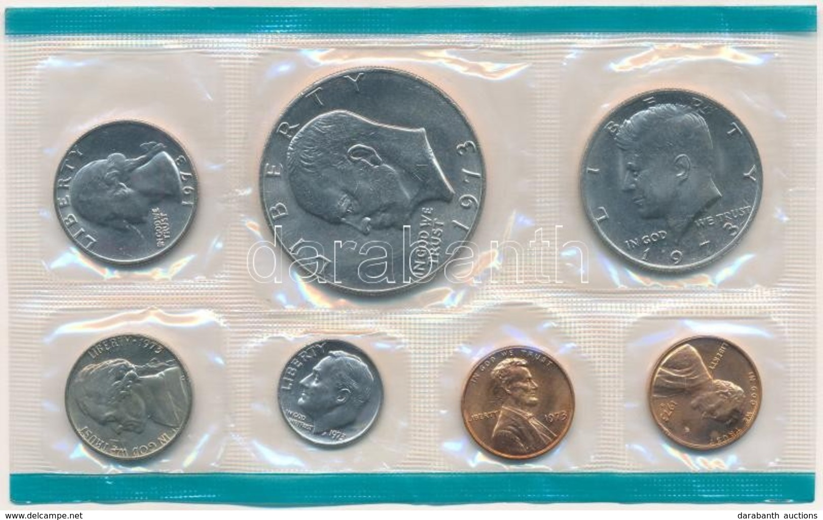 Amerikai Egyesült Államok 1973. 1c-1$ (7db, 6xklf) Forgalmi Sor Lezárt Fóliatokban T:1 USA 1973. 1 Cent - 1 Dollar (7pcs - Ohne Zuordnung