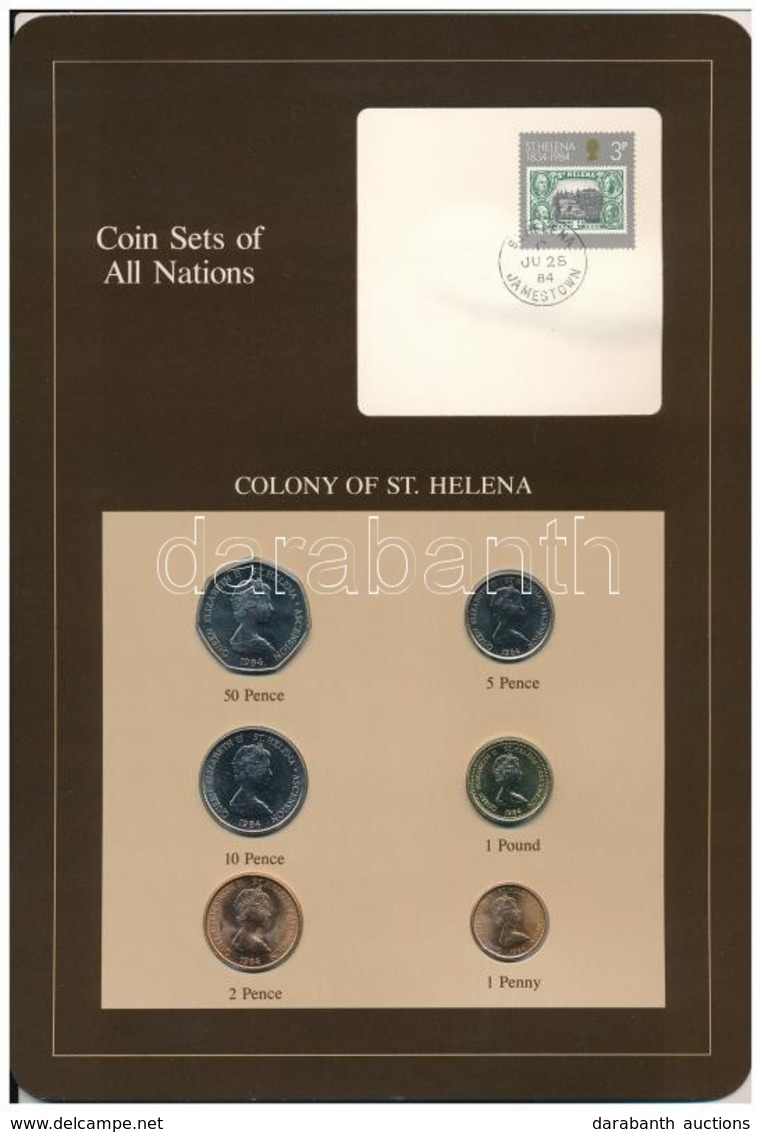 Szent Ilona 1984. 1P - 1Ł (6xklf), 'Coin Sets Of All Nations' Forgalmi Szett Felbélyegzett Kartonlapon T:1- 
St. Helena  - Ohne Zuordnung