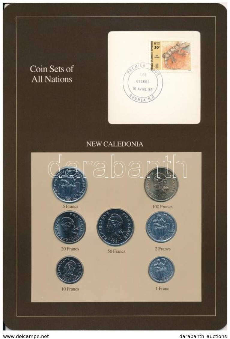 Új-Kaledónia 1984-1987. 1Fr-100Fr (7xklf), 'Coin Sets Of All Nations' Forgalmi Szett Felbélyegzett Kartonlapon T:1
New C - Zonder Classificatie