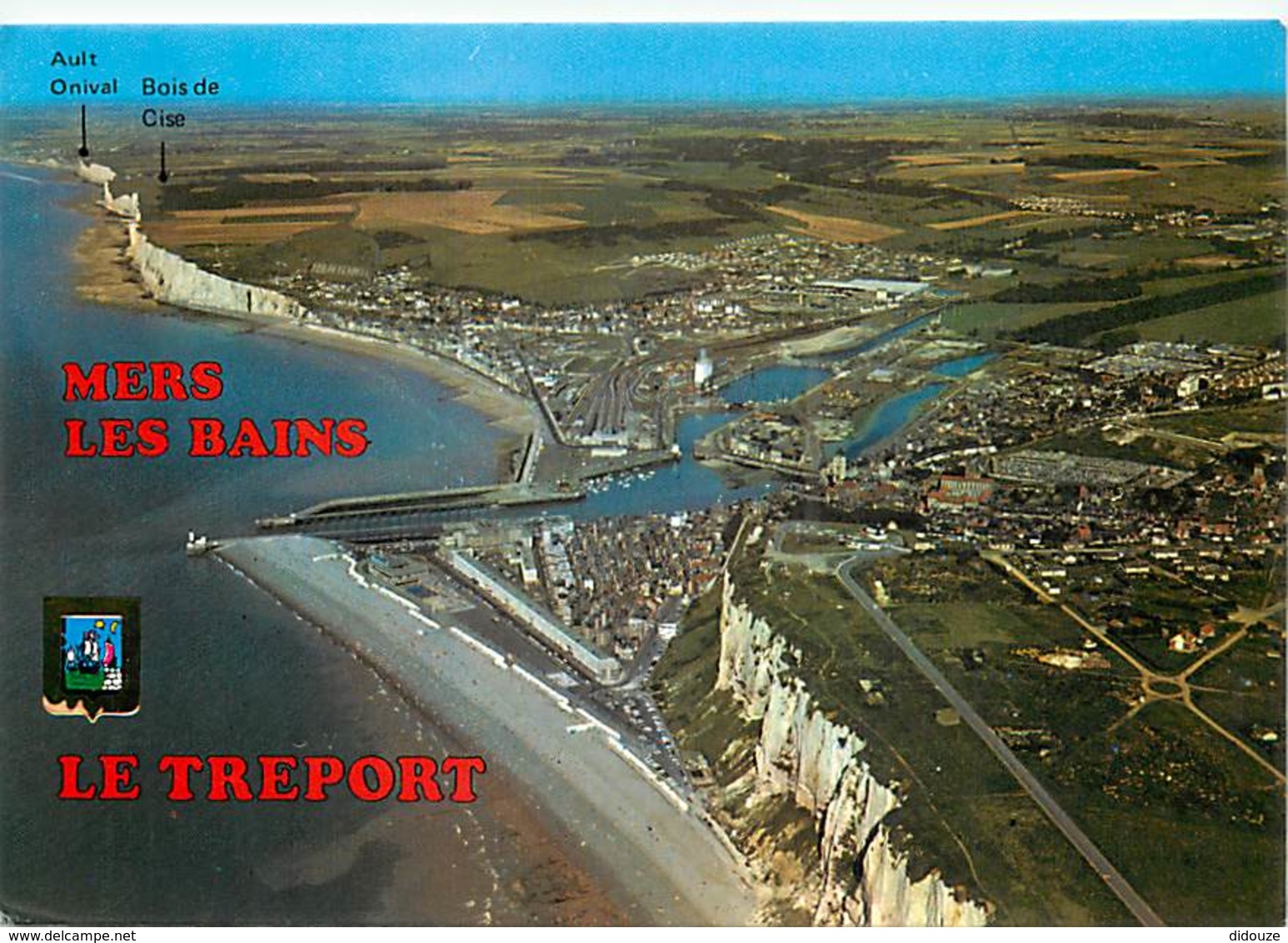 76 - Le Tréport - Mers Les Bains - Vue Générale Aérienne - Blasons - Flamme Postale De Eu - Voir Scans Recto-Verso - Le Treport