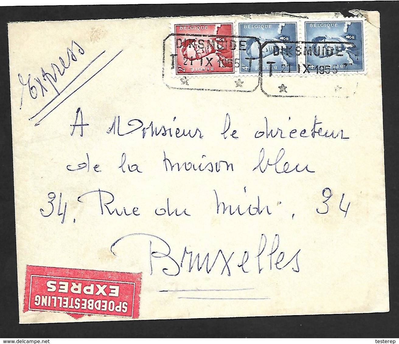 EXPRES  Diksmuide 1955   Boudew.MARCHAND  1  X 2 Fr Rood + 2 X 4 Fr Blauw - Lettres & Documents