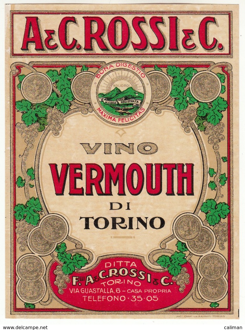 ETICHETTA LABEL VINO VERMOUTH DI TORINO A&C ROSSI&C - Autres & Non Classés