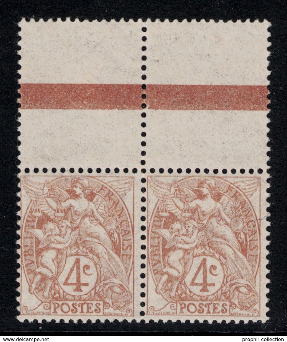 TIMBRE TYPE BLANC N° 110 4c BRUN-JAUNE NEUF ** En PAIRE HORIZONTALE BORD DE FEUILLE Avec FILET D'ENCADREMENT - 1900-29 Blanc