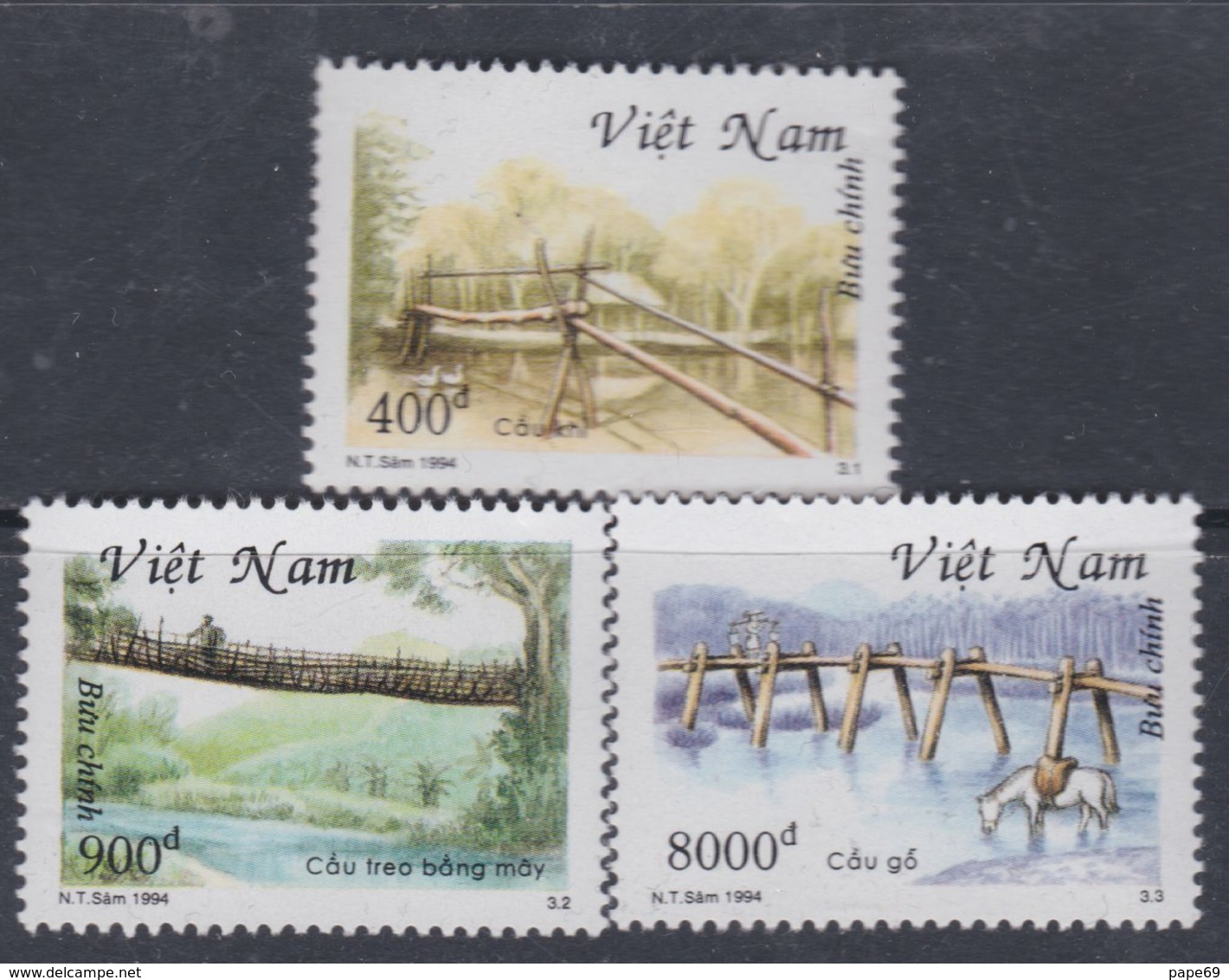 Vietnam N° 1498 / 1500 (.) Ponts Artisanaux,  Les  3 Valeurs émises Sans Gomme TB - Vietnam