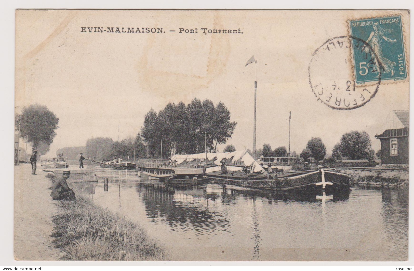 62  EVIN MALMAISON -  Pont Tournant Peniche  - CPA  N/B  9x14 BE - Autres & Non Classés