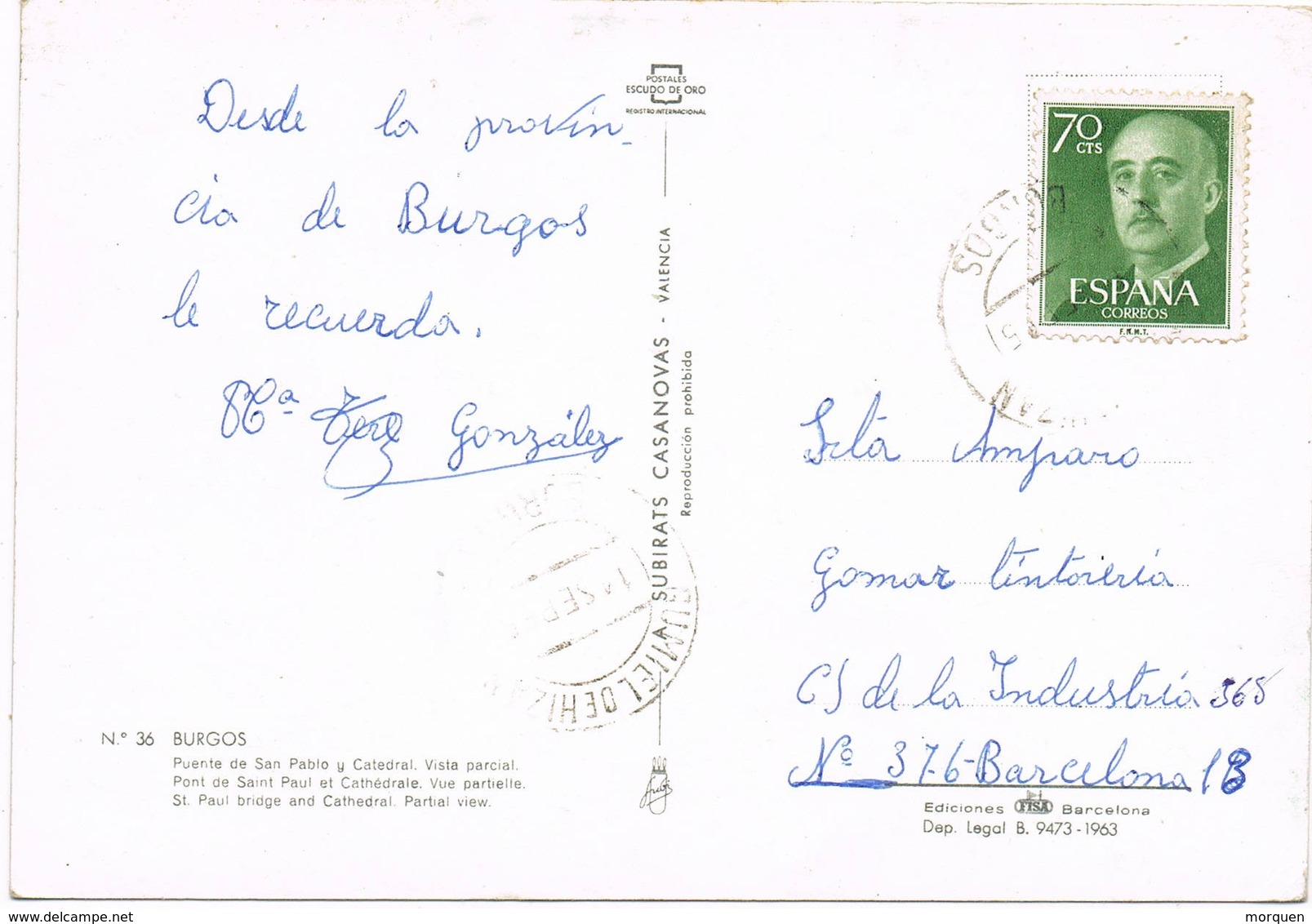 34963. Postal GUMIEL De IZAN (Burgos) 1965. Vista Puente San Pablo Y Catedral - Cartas & Documentos