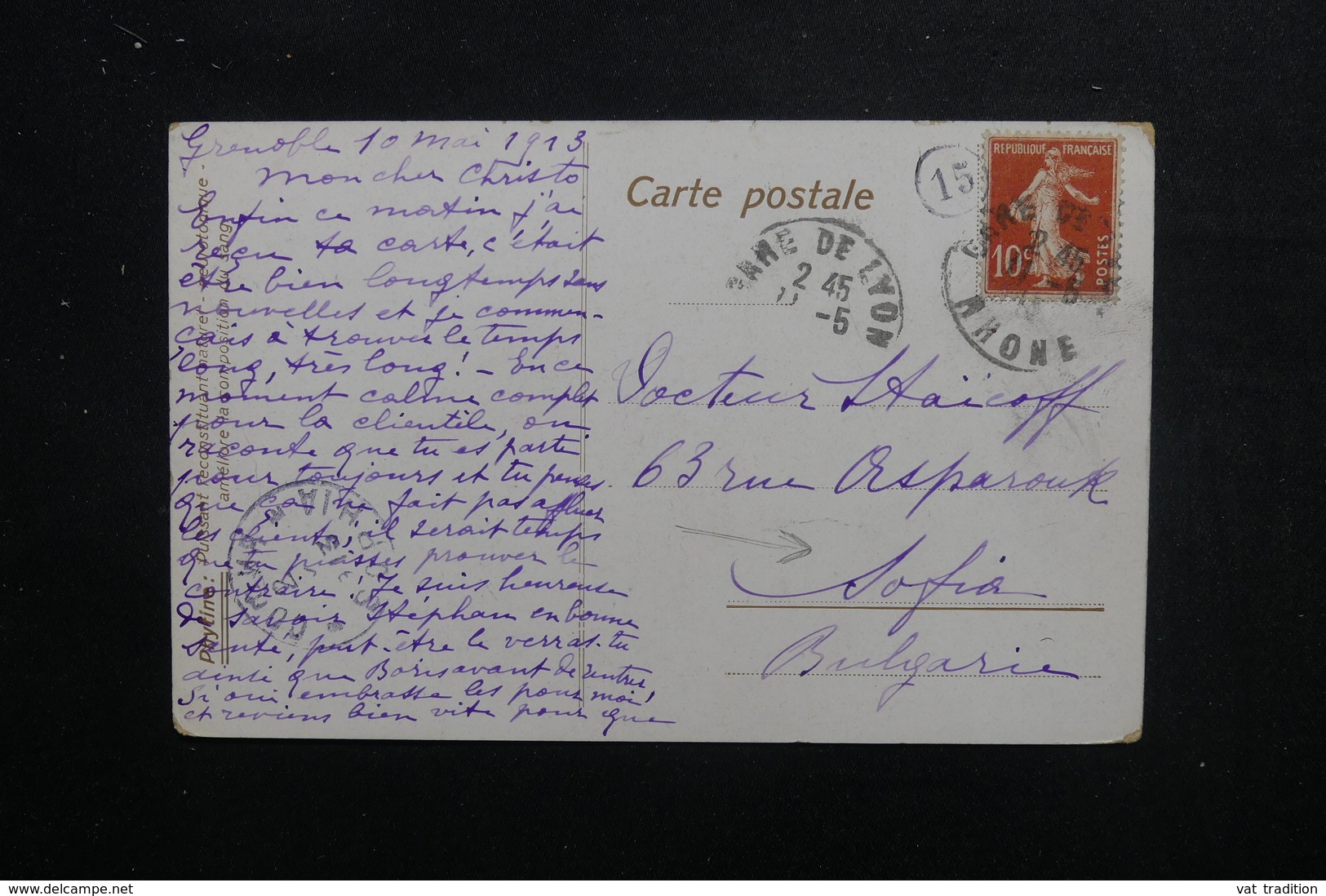 FRANCE - Cachet De Facteur Sur Type Semeuse Sur Carte Postale En 1913 Pour Sofia - L 49621 - 1877-1920: Période Semi Moderne