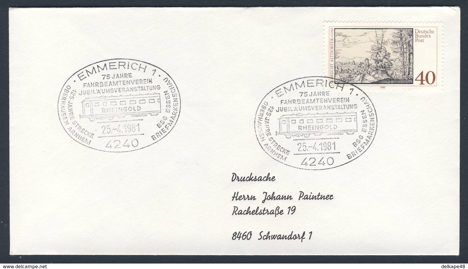 Deutschland Germany 1981 Brief Cover - 75 Jahre Fahrbeambtenverein, 125 Jahre Strecke Arnhem-Oberhausen,Briefmarkenschau - Trains