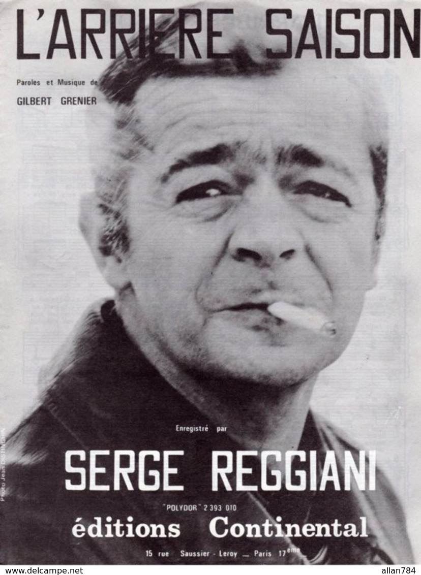 SERGE REGGIANI - PARTITION L'ARRIERE SAISON - 1970 - EXCELLENT ETAT - - Autres & Non Classés