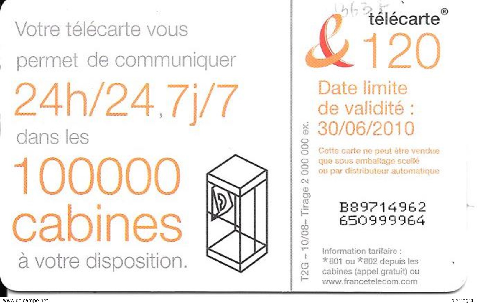 CARTE-PUBLIC-120U-F1363F-GEM1-10/08-DANSE 7-V°100000 CABINES-Exp-30/06/2010-UTILISE-TBE- - 2008