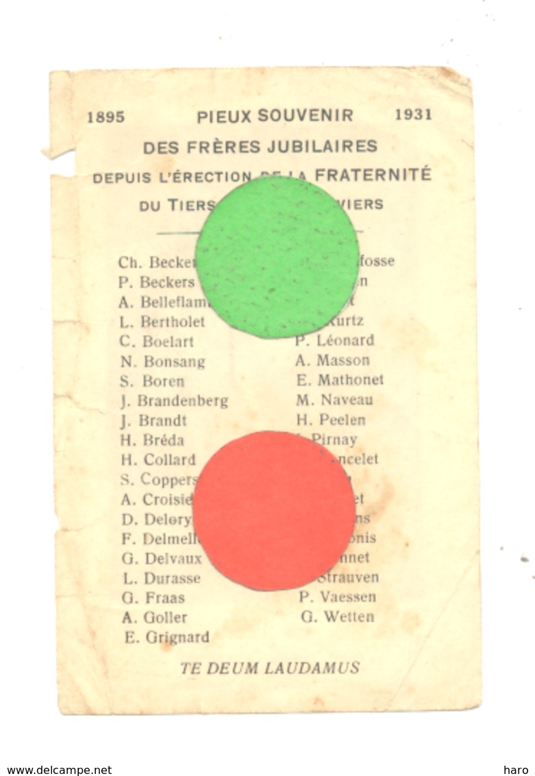 Image Pieuse = Pieux Souvenir Des Frères Jubilaires De La Fraternité Du Tiers=Ordre à VERVIERS 1895 / 1931 (k) - Santini