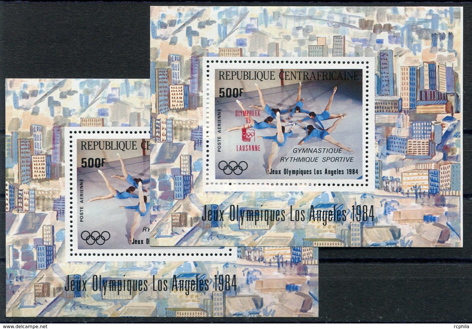 RC 14947 REP CENTRAFRICAINE JEUX OLYMPIQUES LOS ANGELES DONT SURCHARGÉ BLOC FEUILLET NEUF ** MNH TB - Central African Republic