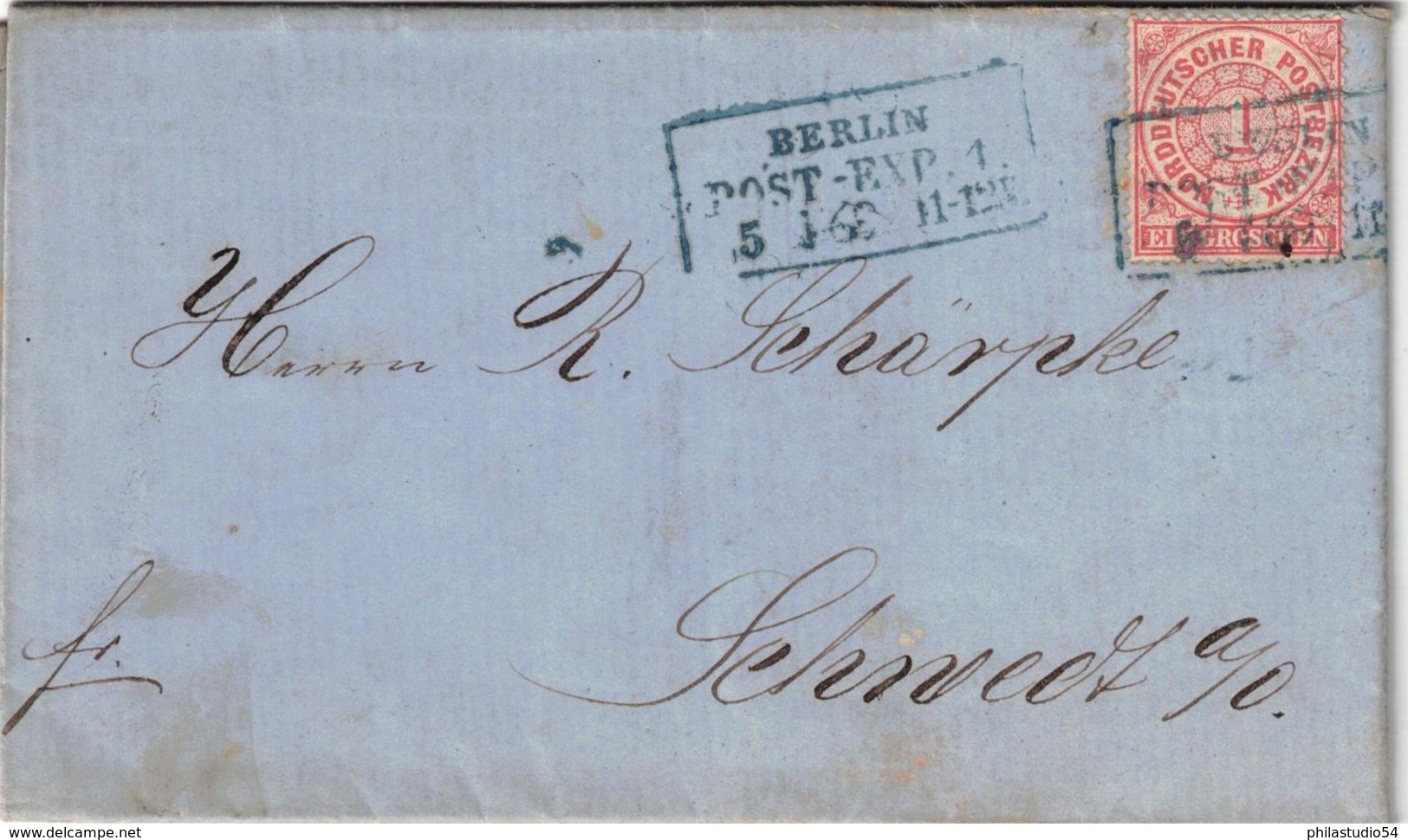 1868, "BERLIN POST-EXP. 1" Blauer Ra3 Auf Frühem Brief Mit 1 Gr. NDP - KBHW 160b (450 Punkte) - Storia Postale