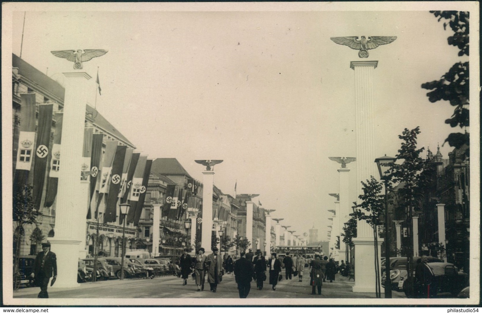 1937, "Staatstreffen Mussolini-Hitler". Strasse Im Festschmuck Mit Sonderstempel - Autres & Non Classés