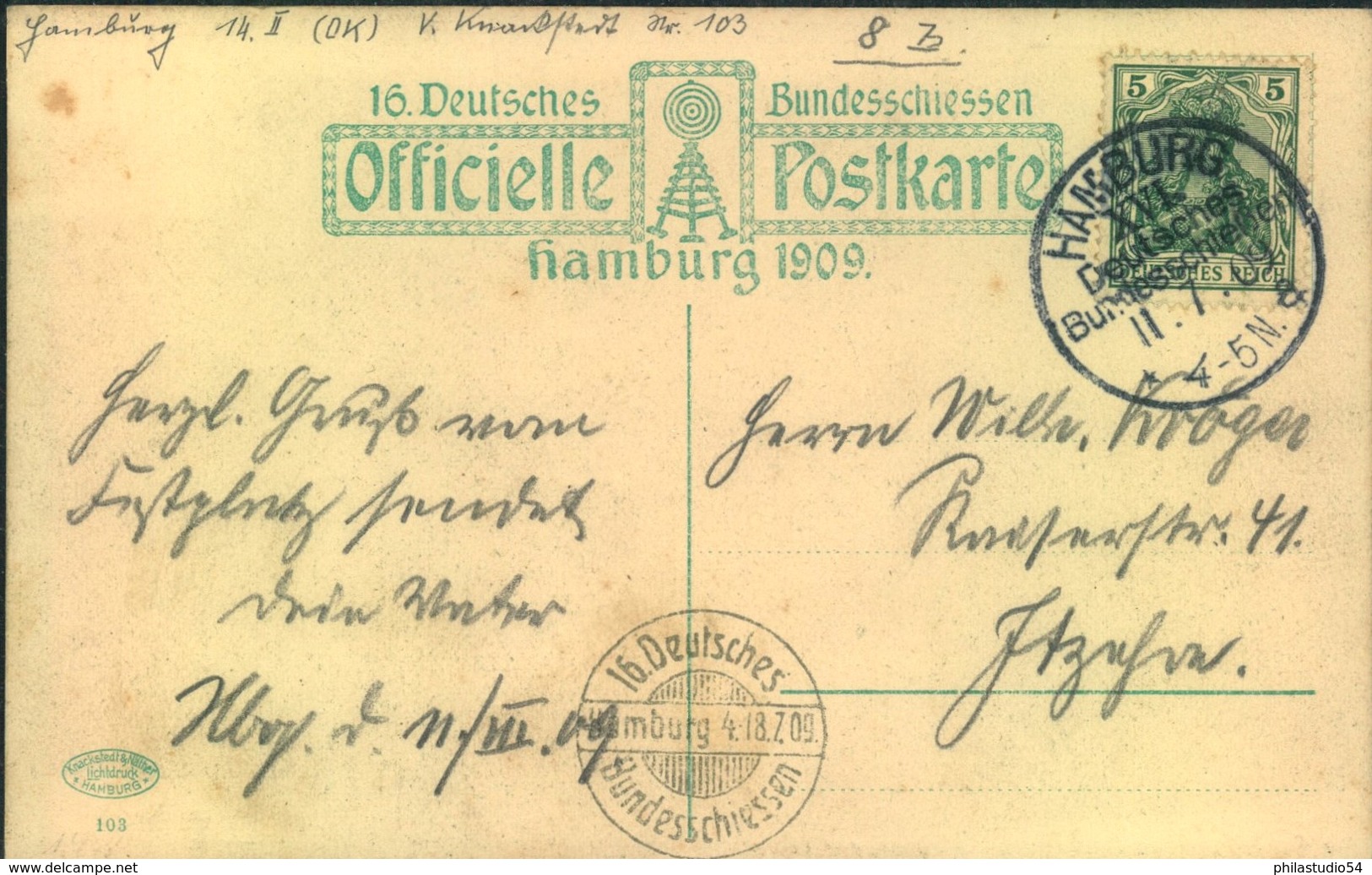 1909, "HAMBURG XVI. DEUTSCHES BUNDESSCHIESSEN" Auf Offizieller Postkarte - Franking Machines (EMA)