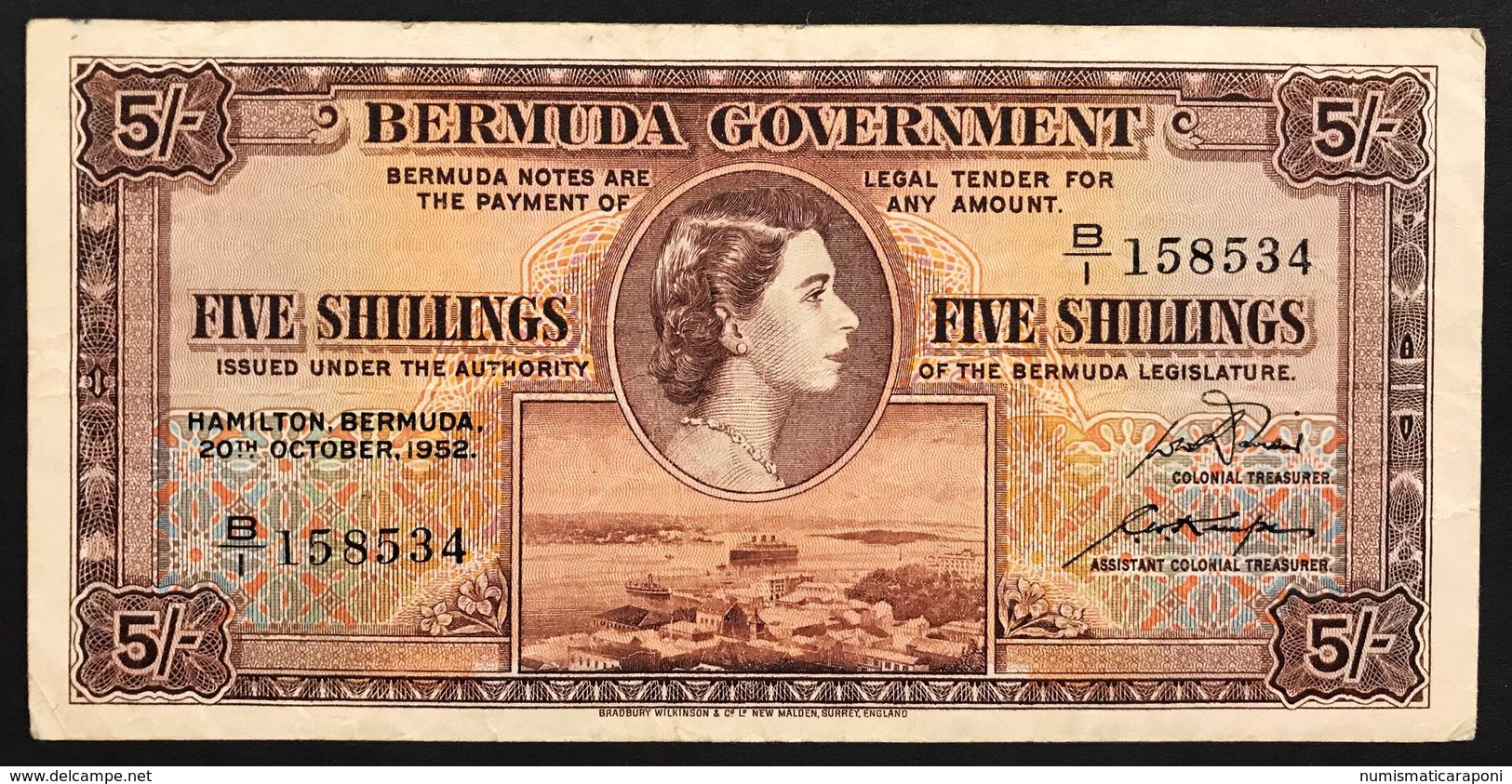 BERMUDA GOVERNMENT  5 SHILLINGS  20.10.1952  Pick#18a Lotto 3042 - Bermude
