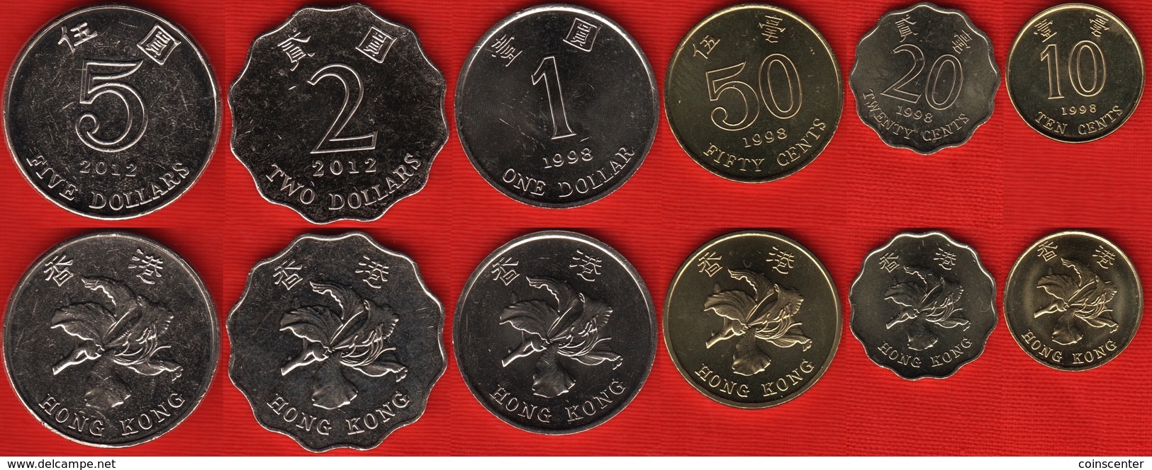 Hong Kong Set Of 6 Coins: 10 Cents - 5 Dollars 1993-1998 UNC - Hongkong