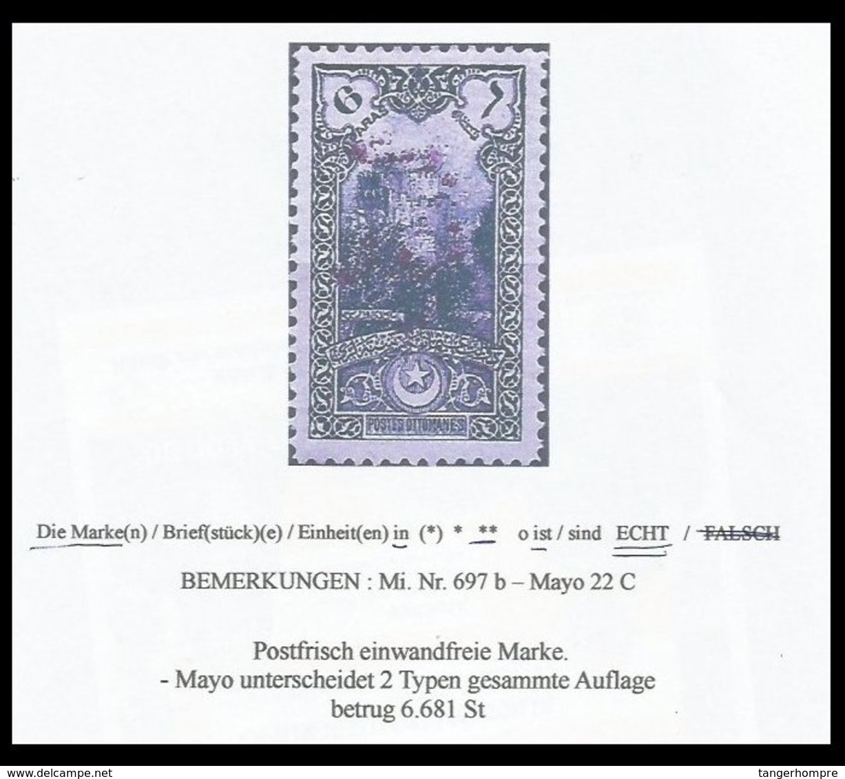 EARLY OTTOMAN SPECIALIZED FOR SPECIALIST, SEE...Mi. Nr. 697 B - Mayo 22 C In Postfrisch - 1920-21 Anatolie