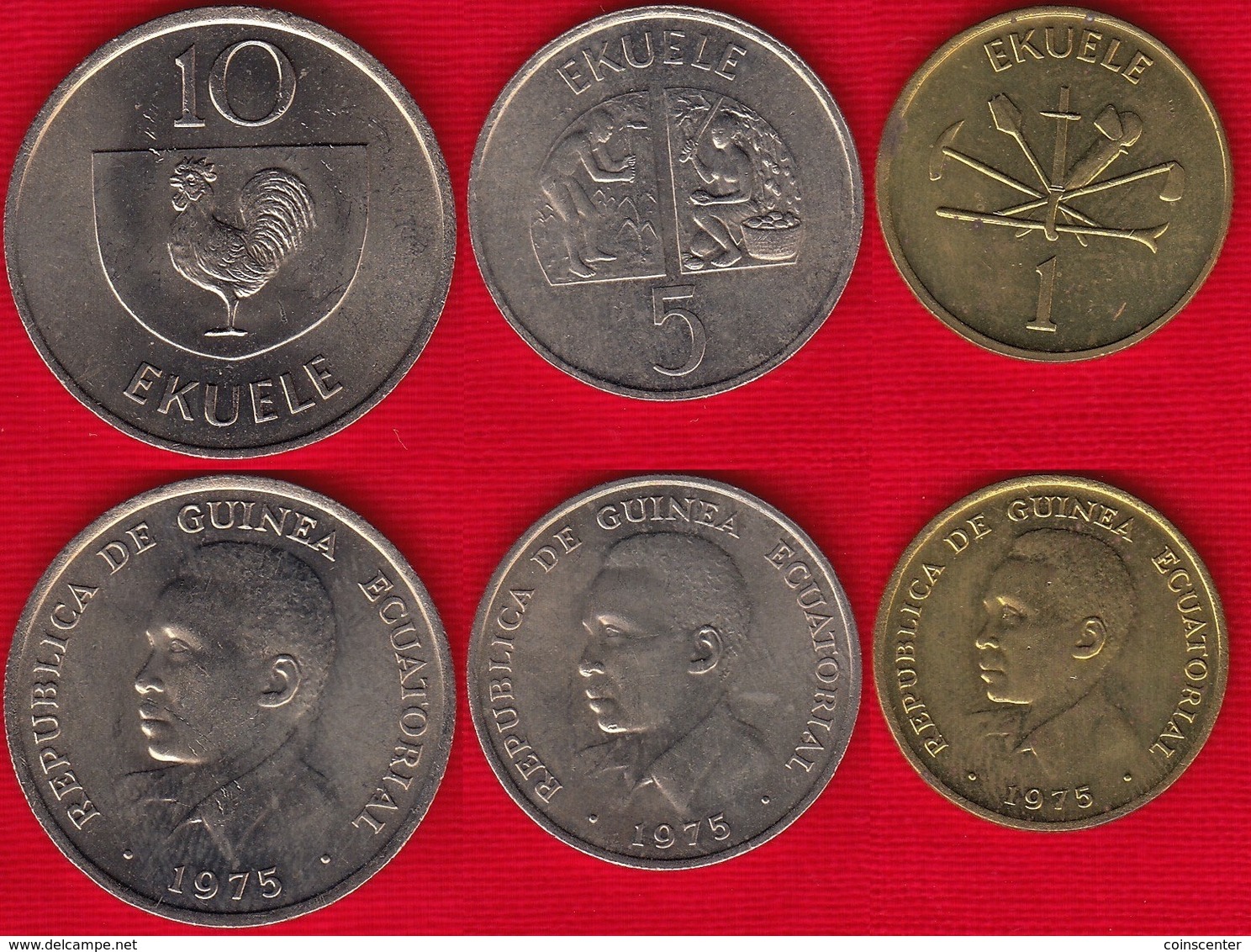 Equatorial Guinea Set Of 3 Coins: 1 - 10 Ekuele 1975 Km#32,33,34 XF-AU - Guinea Ecuatorial