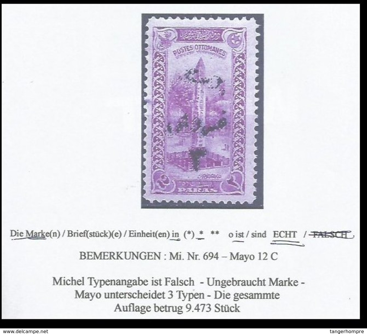 EARLY OTTOMAN SPECIALIZED FOR SPECIALIST, SEE...Mi. Nr. 694 - Mayo 12 C In Ungebraucht - 1920-21 Kleinasien