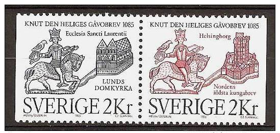 SWEDEN SVERIGE 1985 - KING KNUT / Donation For The Diocese - Mi 1334-35 MNH ** Cv€1,20 J482 - Unused Stamps