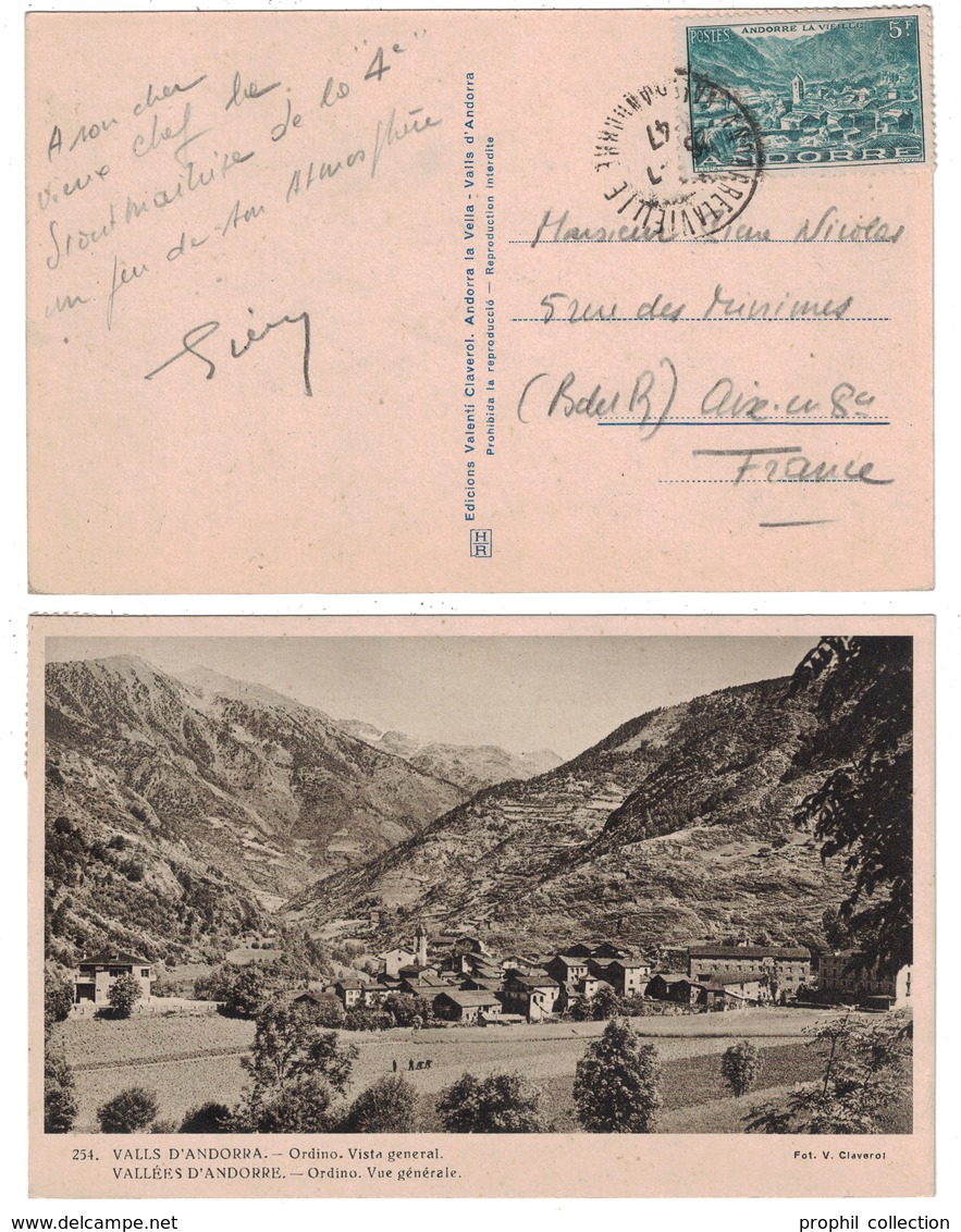 1947 - TIMBRE N° 110 OBL. CAD ANDORRE LA VIEILLE Sur CARTE CONCORDANTE Avec VUE SUR LA VILLE - Lettres & Documents