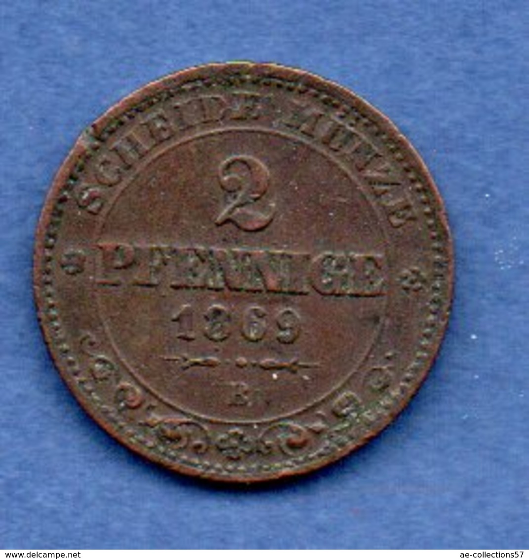 Saxe  --  2 Pfennige 1869 B  -- Km # 1217 -  état  TTB  -  Un Coup Tranche - Monedas Pequeñas & Otras Subdivisiones