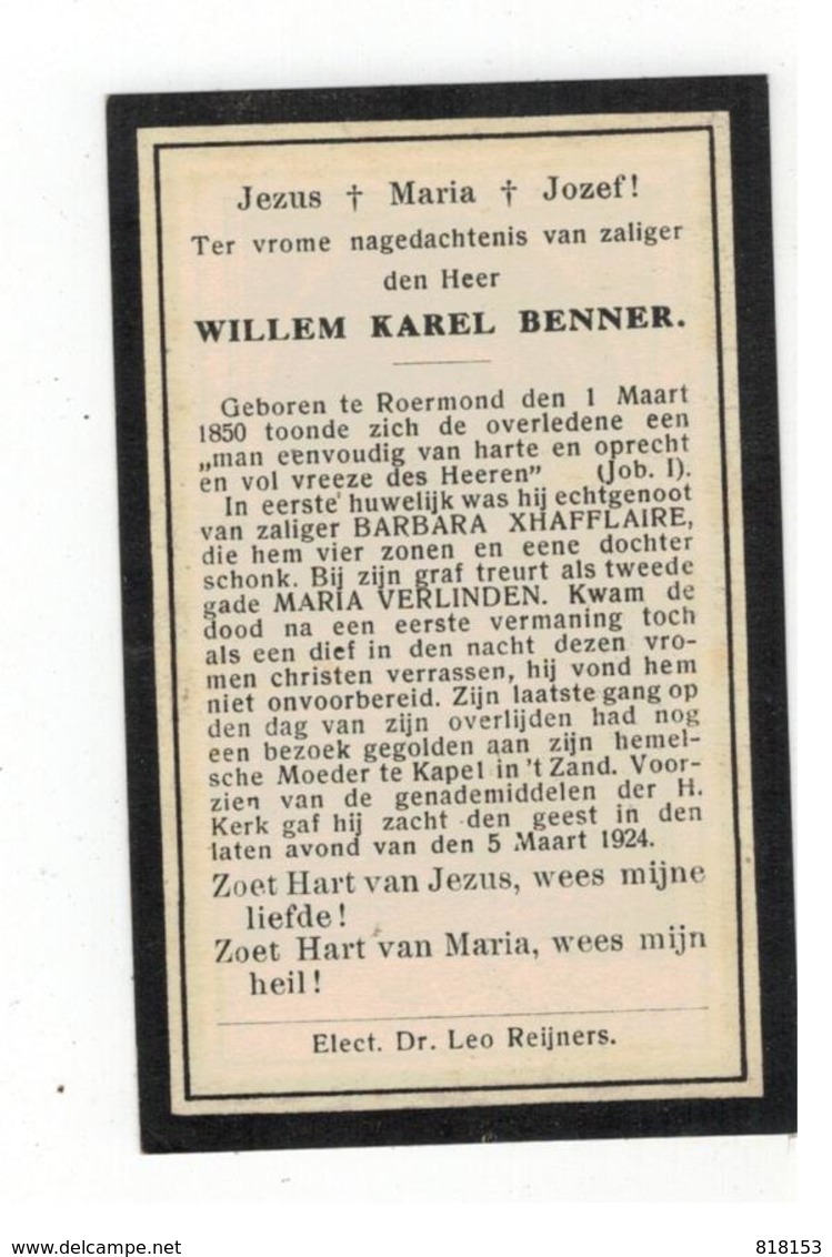 Roermond (Nl) Geboren Doodsprentje WILLEM KAREL BENNER 1924 - Godsdienst & Esoterisme
