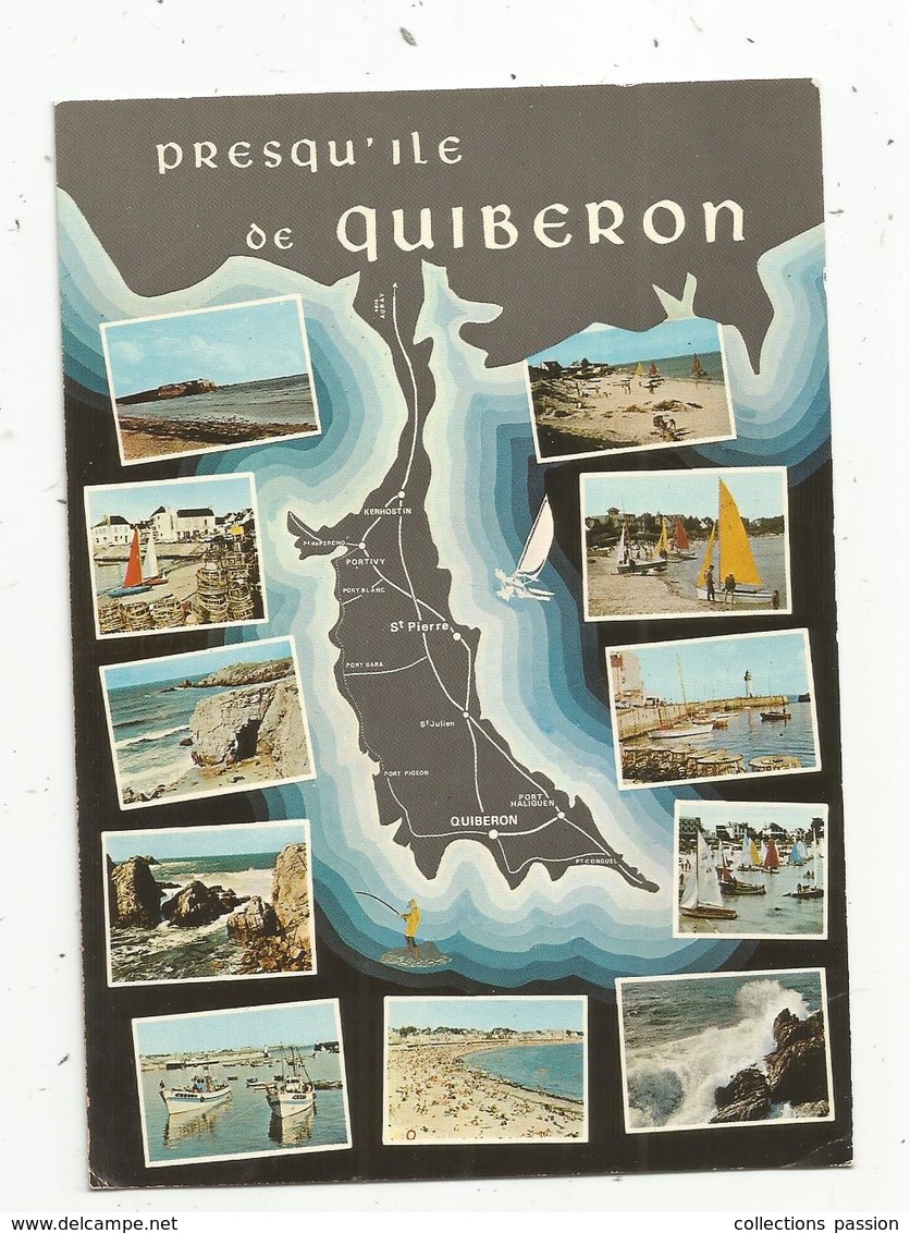 Cp, Carte Géographique, Presqu'ile De QUIBERON , Voyagée 1976 - Landkarten