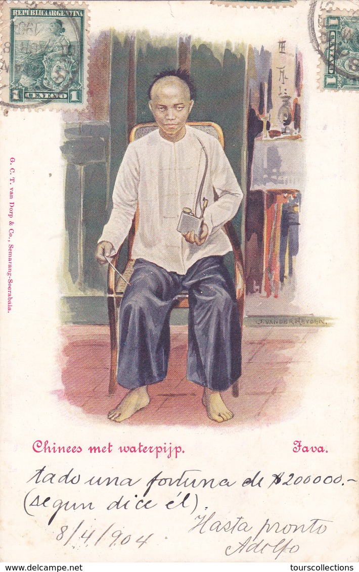 CPA INDONESIE - JAVA JAWA DJAWA - Chinees Met Waterpijp Illustrateur Van Der Heyden J. En 1904 - Indonesië