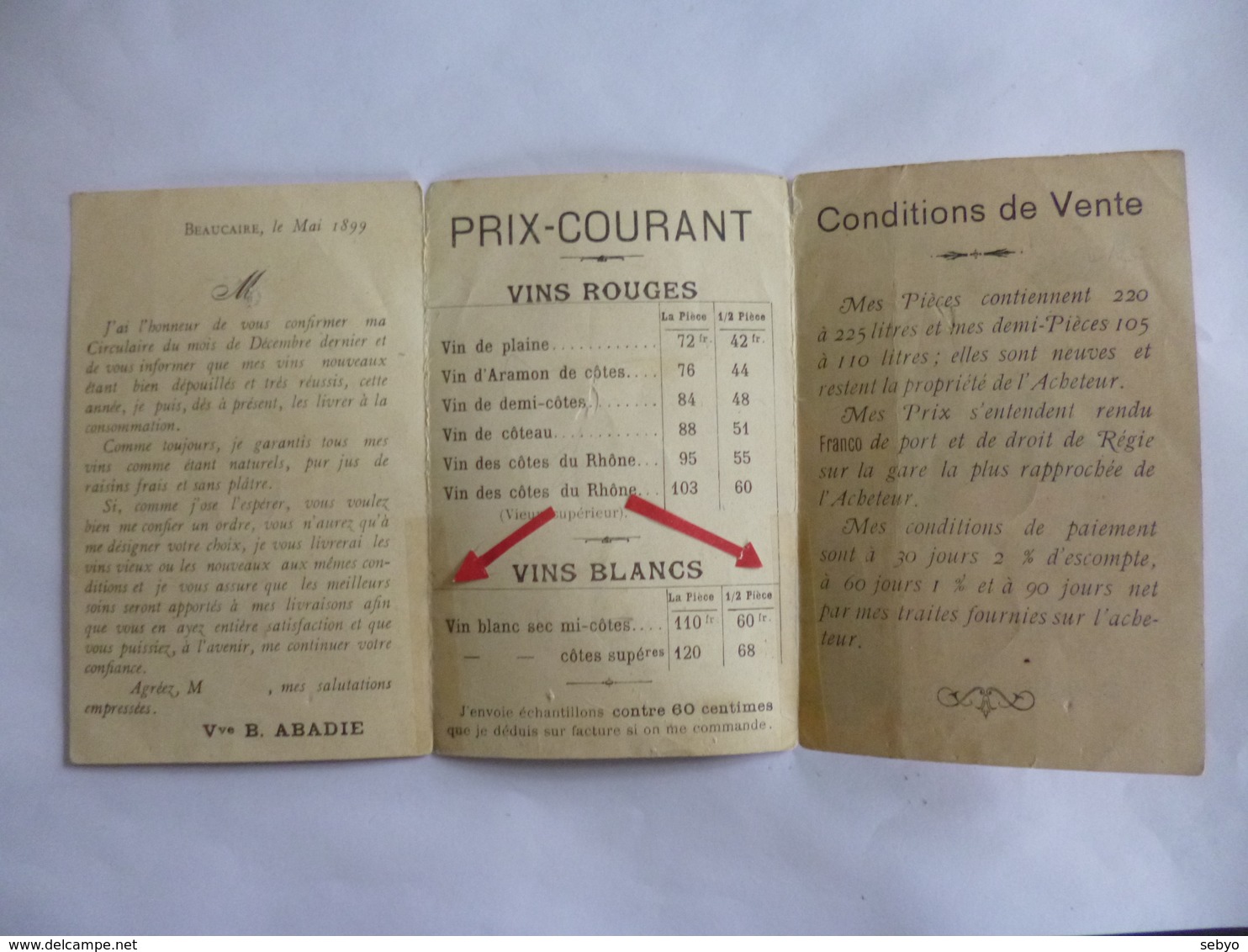 Beaucaire.  Domaine De La Bastide. Vignoble. Dépliant Pubicitaire 1899. - Beaucaire