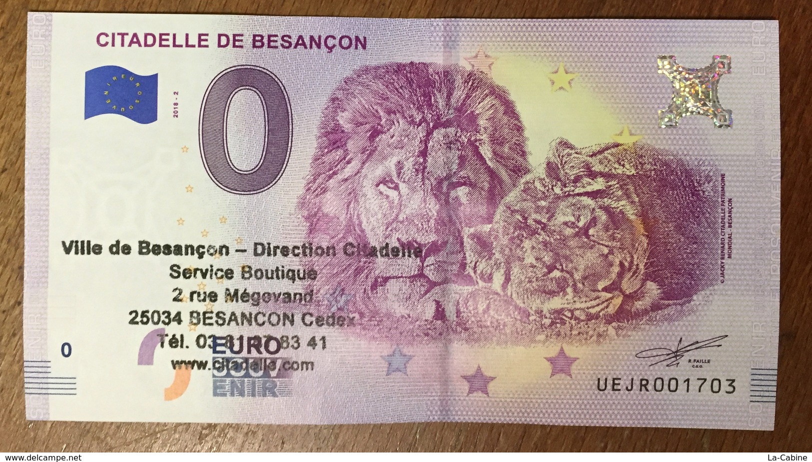 25 BESANÇON CITADELLE LIONS AVEC TAMPON N°3 BILLET 0 EURO SOUVENIR 2018 BANKNOTE BANK NOTE 0 EURO SCHEIN PAPER MONEY - Other & Unclassified