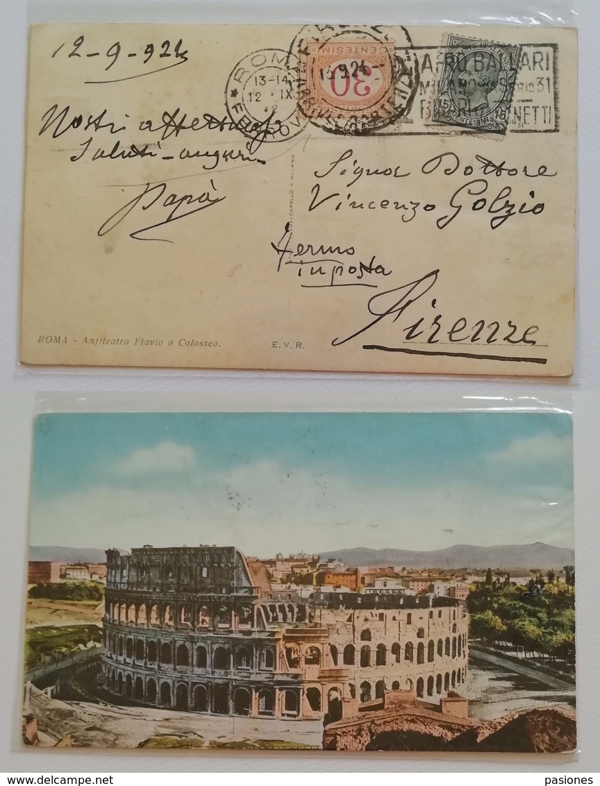 Cartolina Illustrata Roma-Firenze - 12/09/1924 Tassata Cent.30 - Storia Postale