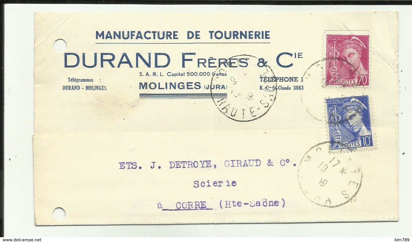 39 - Jura - Molinges - Carte Pub. Durand Frères - Manufacture De Tournerie - - Otros & Sin Clasificación