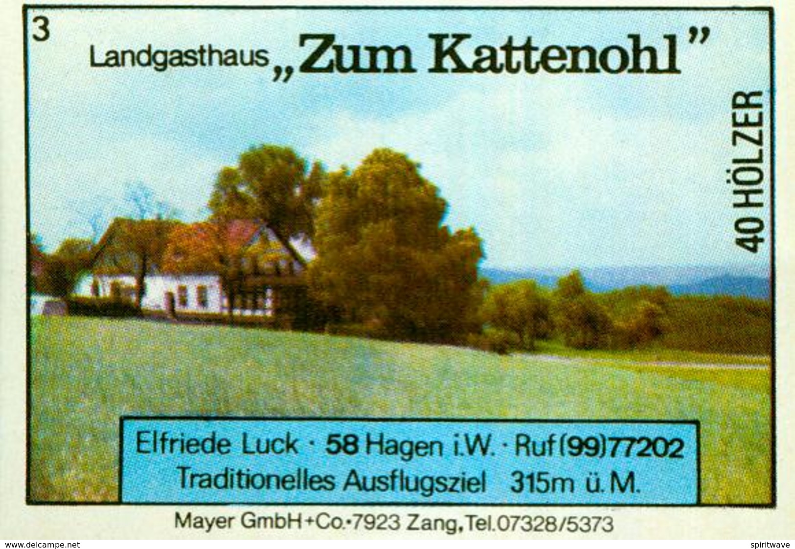 1 Altes Gasthausetikett, Landgasthaus Zum Kattenohl, Elfriede Luck, 5800 Hagen #232 - Matchbox Labels
