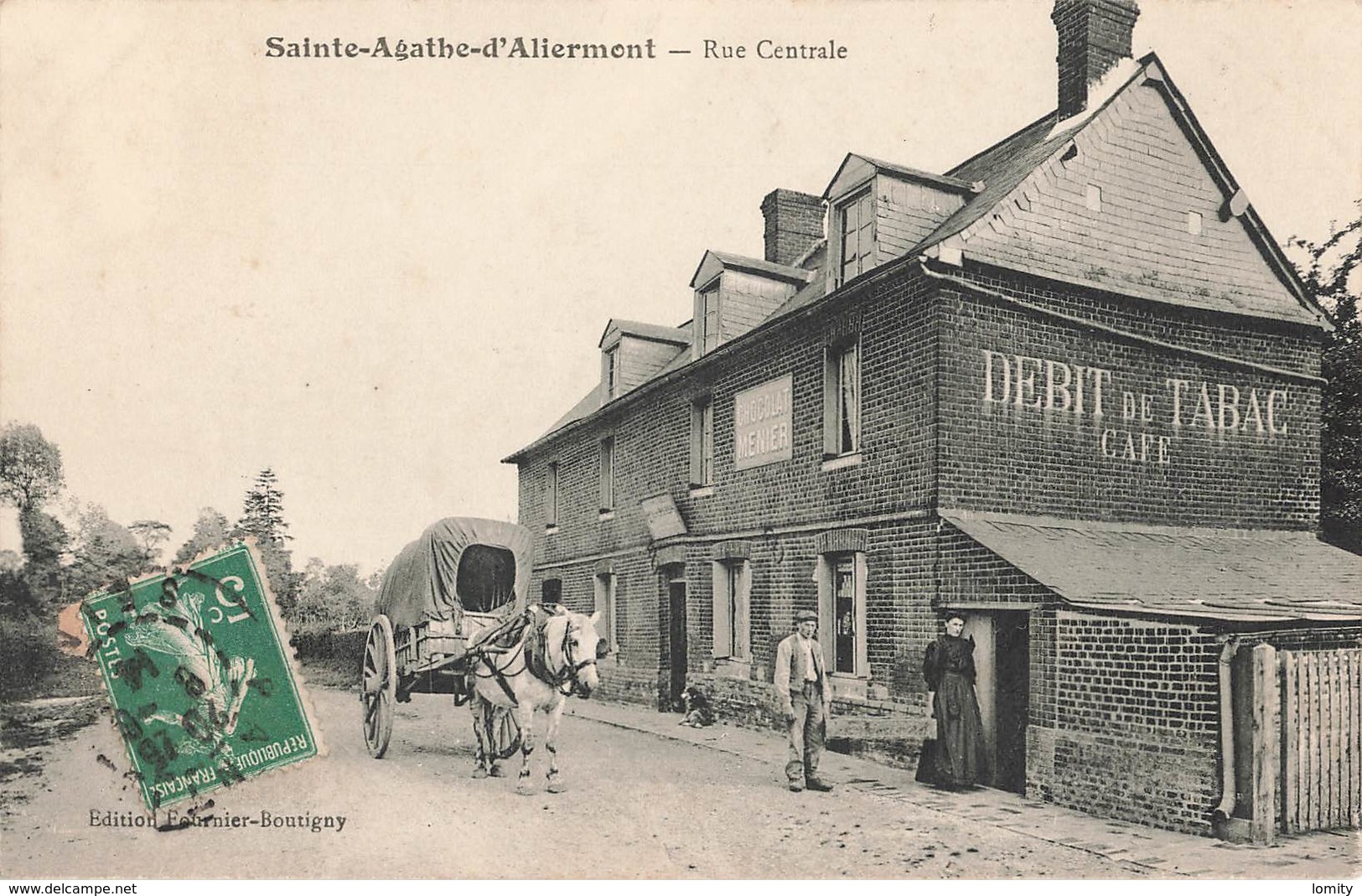 76 Ste Sainte Agathe D' Aliermont Rue Centrale Débit De Tabac Café Fournier Boutigny Cpa Carte Animée - Autres & Non Classés