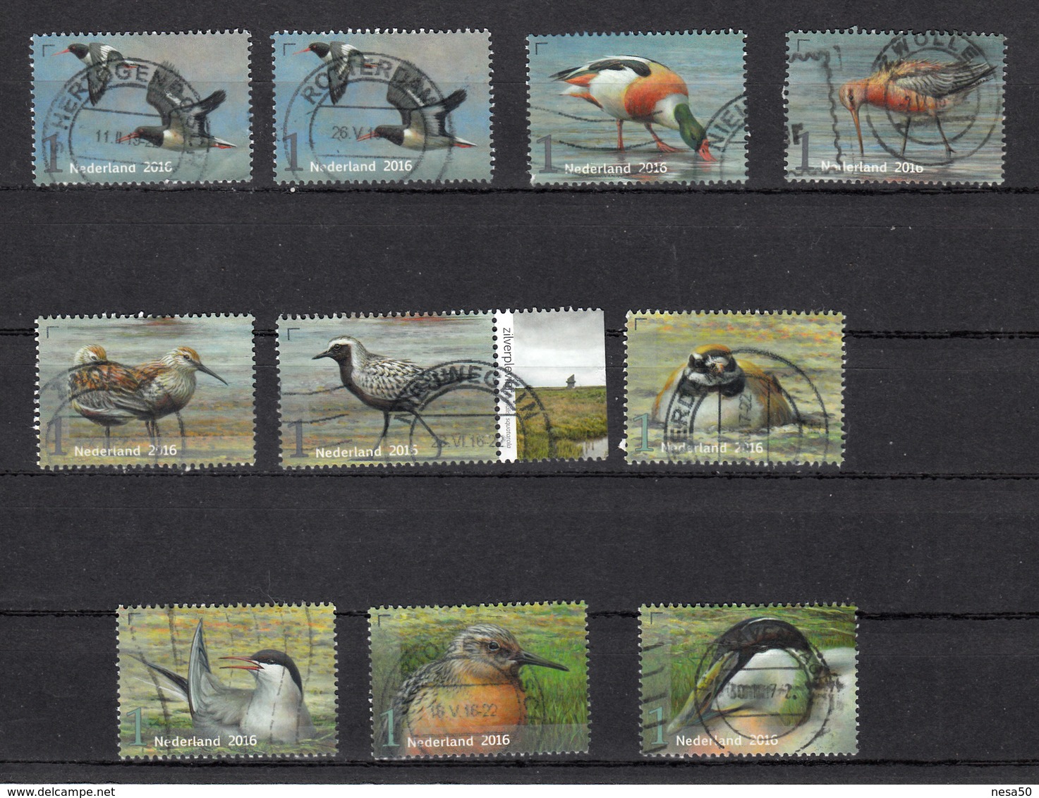 Nederland 2016, Nvph 3401 - 3410 , Mi Nr 3459 - 3468, Griend, Vogels Van Het Wad, Bird - Oblitérés