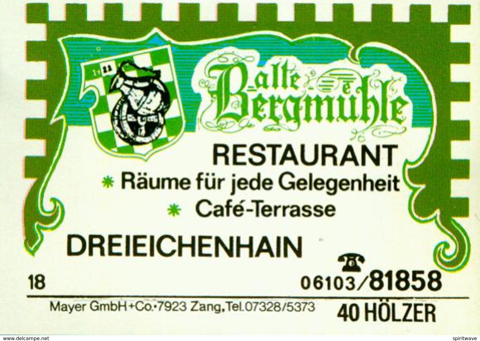 1 Altes Gasthausetikett, Restaurant Alte Bergmühle, Dreieichenhain #239 - Matchbox Labels