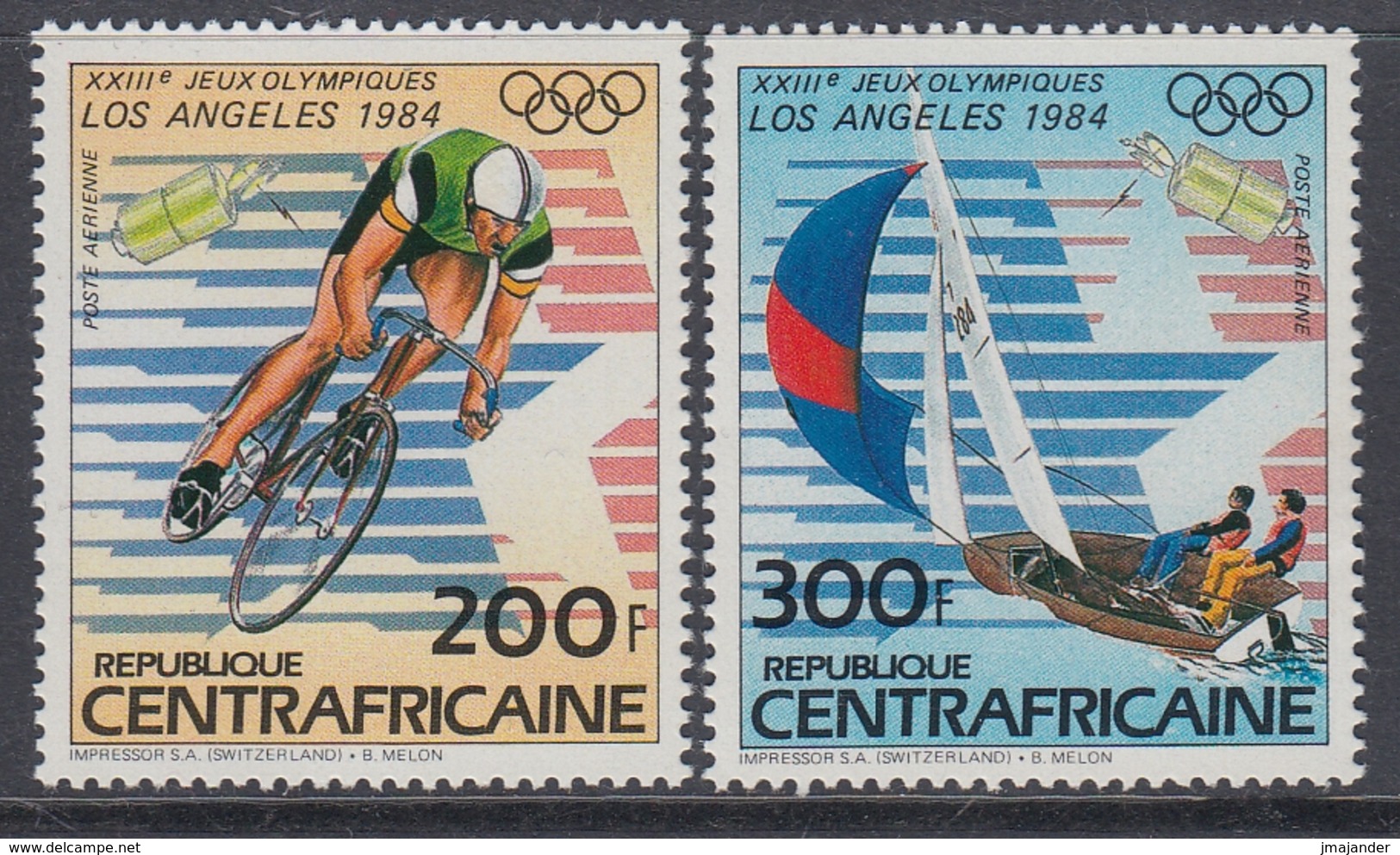 Central African Republic 1983 - Airmail: Olympic Games In Los Angeles: Track Cycling, Sailing - Mi 965-966 ** MNH - Wielrennen