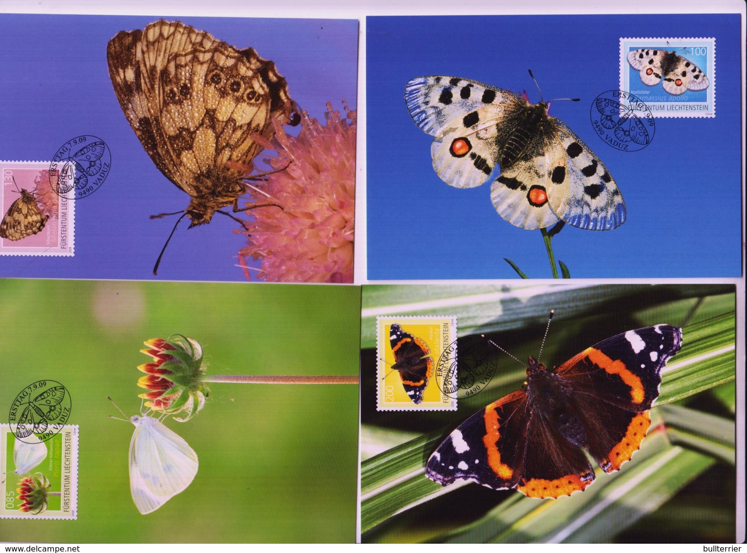 BUTTERFLIES  - LIECHTENSTEIN - 2009- BUTTERFLIES SET OF 4 MAXI CARDS  STAMPS ALONE CAT 17 - Butterflies
