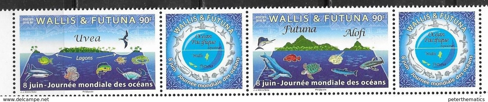 WALLIS ET FUTUNA, 2019, MNH, INTERNATIONAL OCEANS DAY, FISH, WHALES, SHARKS, TURTLES, BIRDS, 2V+TABS - Walvissen