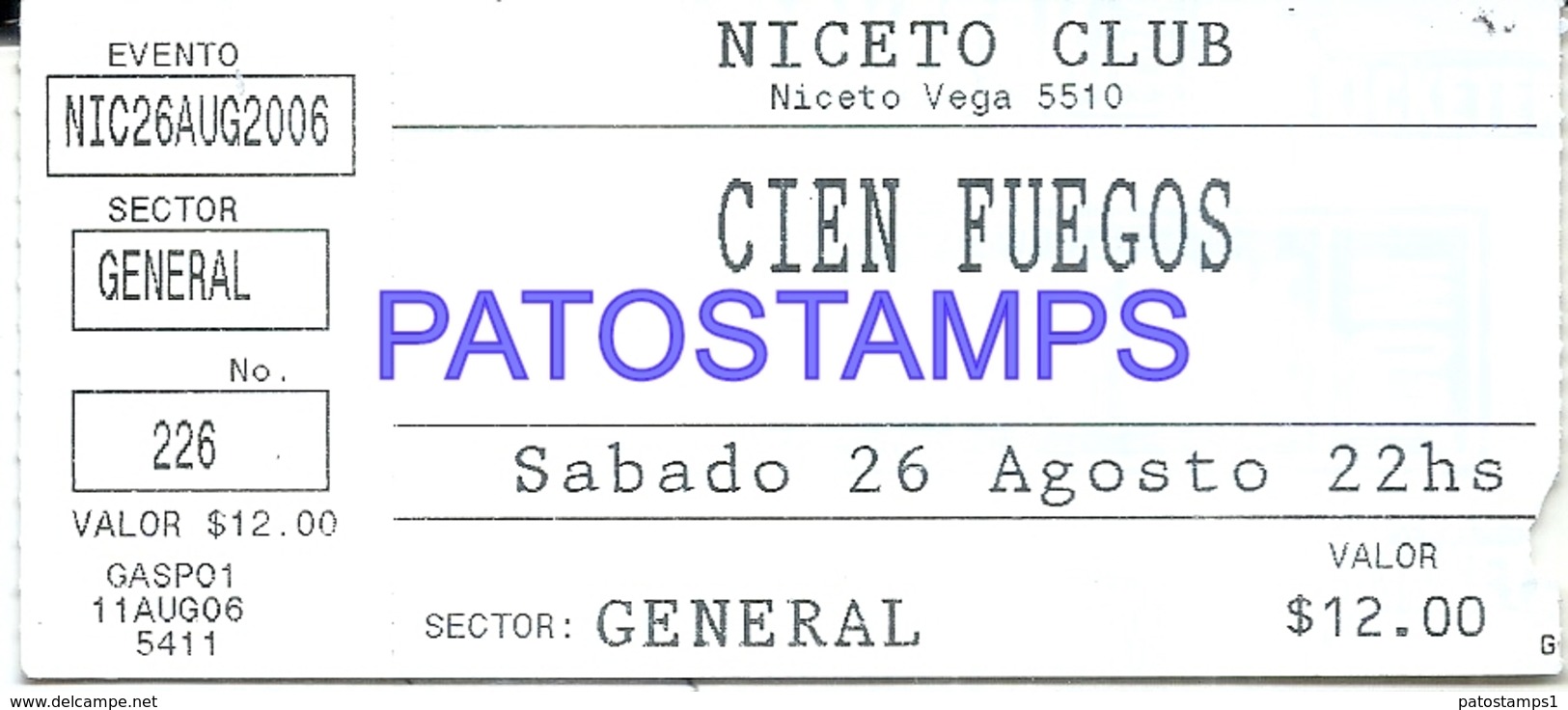 126225 ARGENTINA MUSIC CIEN FUEGOS NICETO CLUB ENTRADA TICKET NO POSTAL POSTCARD - Otros & Sin Clasificación