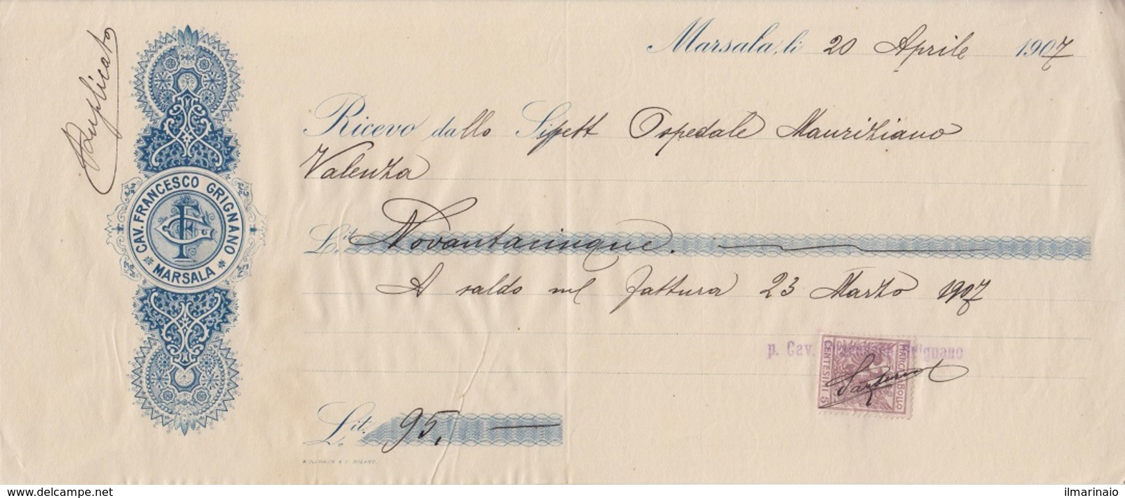 **  MARSALA.- (TP).- 1907.-** - Bills Of Exchange