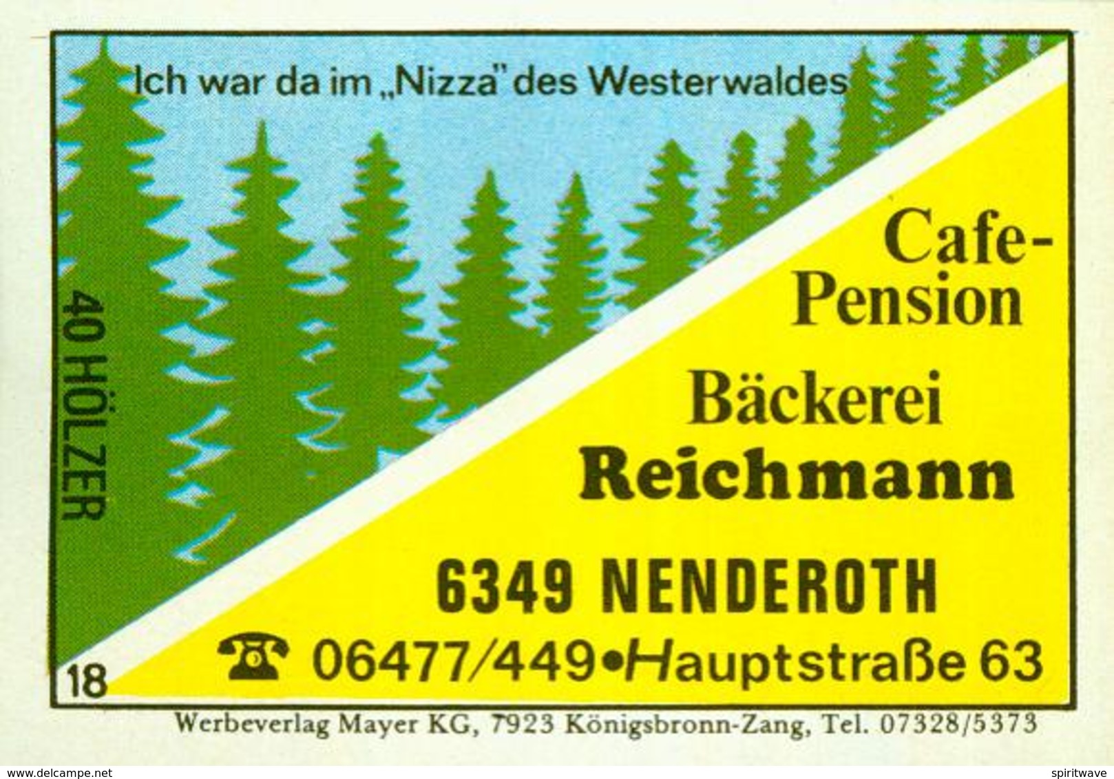 1 Altes Gasthausetikett, Cafe-Pension Bäckerei Reichmann, 6349 Nenderoth, Hauptstraße 63 #249 - Matchbox Labels