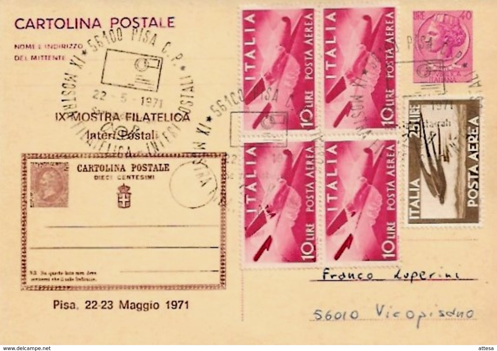 22,23-5-1971 IX Mostra Filatelica Pisana (n. Cartolina 373 Di 500) - Esposizioni Filateliche