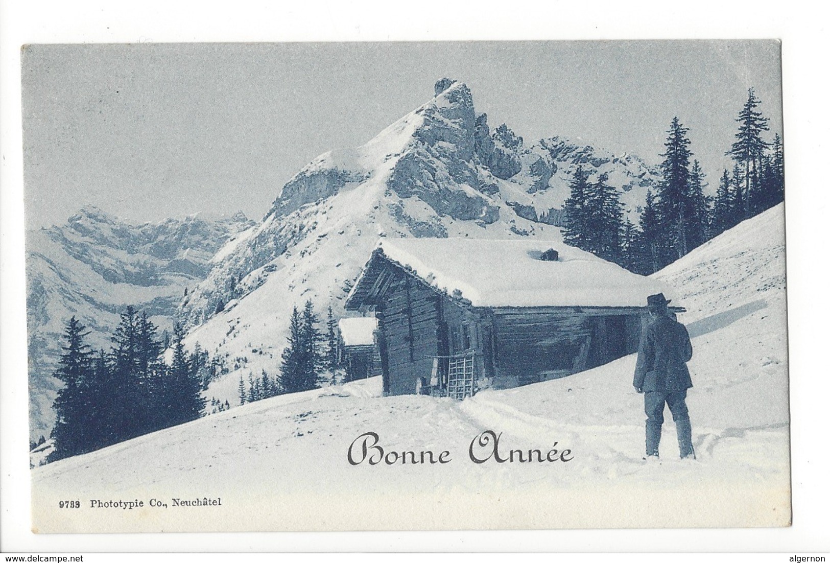 25033 -  Bonne Année Promeneur Et Chalet Paysage Hivernal Cachet Ollon 1906 - Ollon