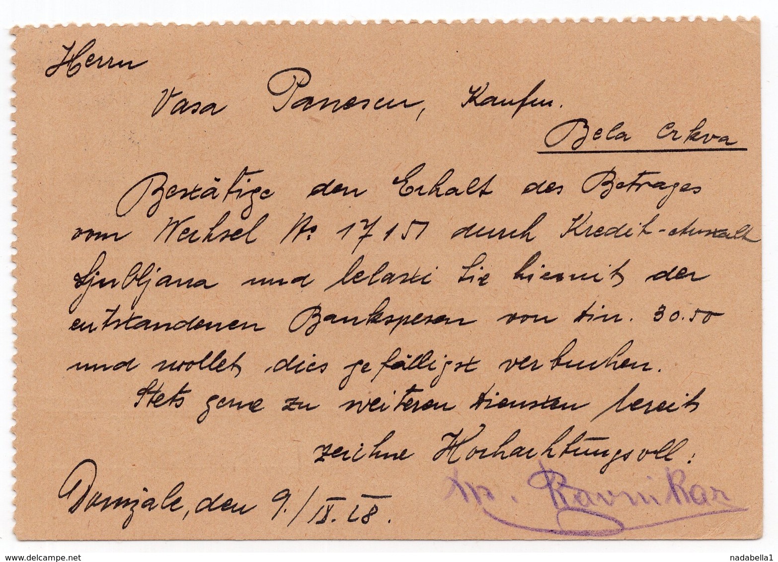 1928 KINGDOM OF SHS, SLOVENIA, TPO 72 KAMNIK-LJUBLJANA, SENT TO BELA CRKVA, SERBIA - Briefe U. Dokumente